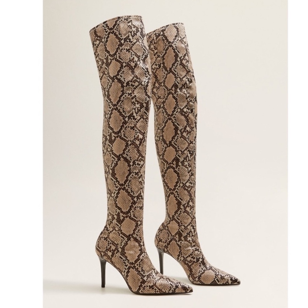 MANGO Snakeskin Over the Knee Boots